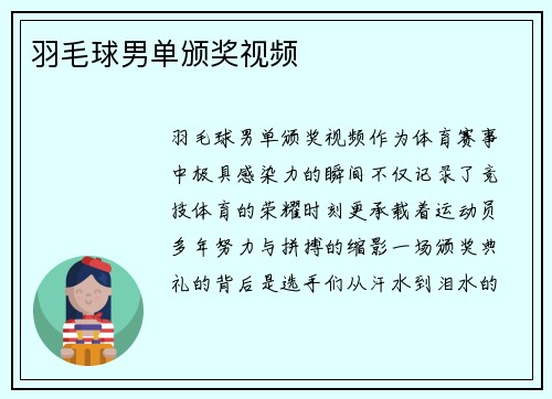 羽毛球男单颁奖视频